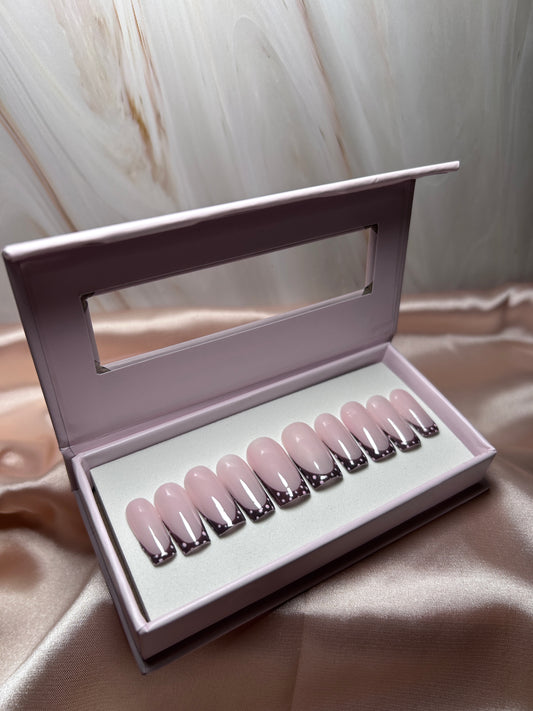 'Naomi' - Brown French Tip & Pink Polka Dot